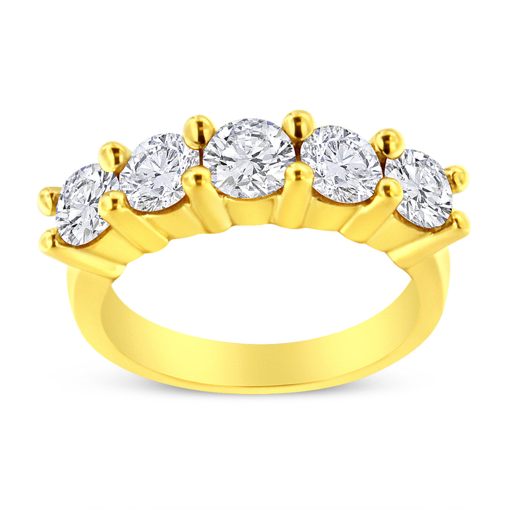 14K Yellow Gold Plated .925 Sterling Silver 2.0 Cttw Shared Prong Set Diamond 5 Stone Wedding Band Ring (J-K Color, I1-I2 Clarity) - Size 7