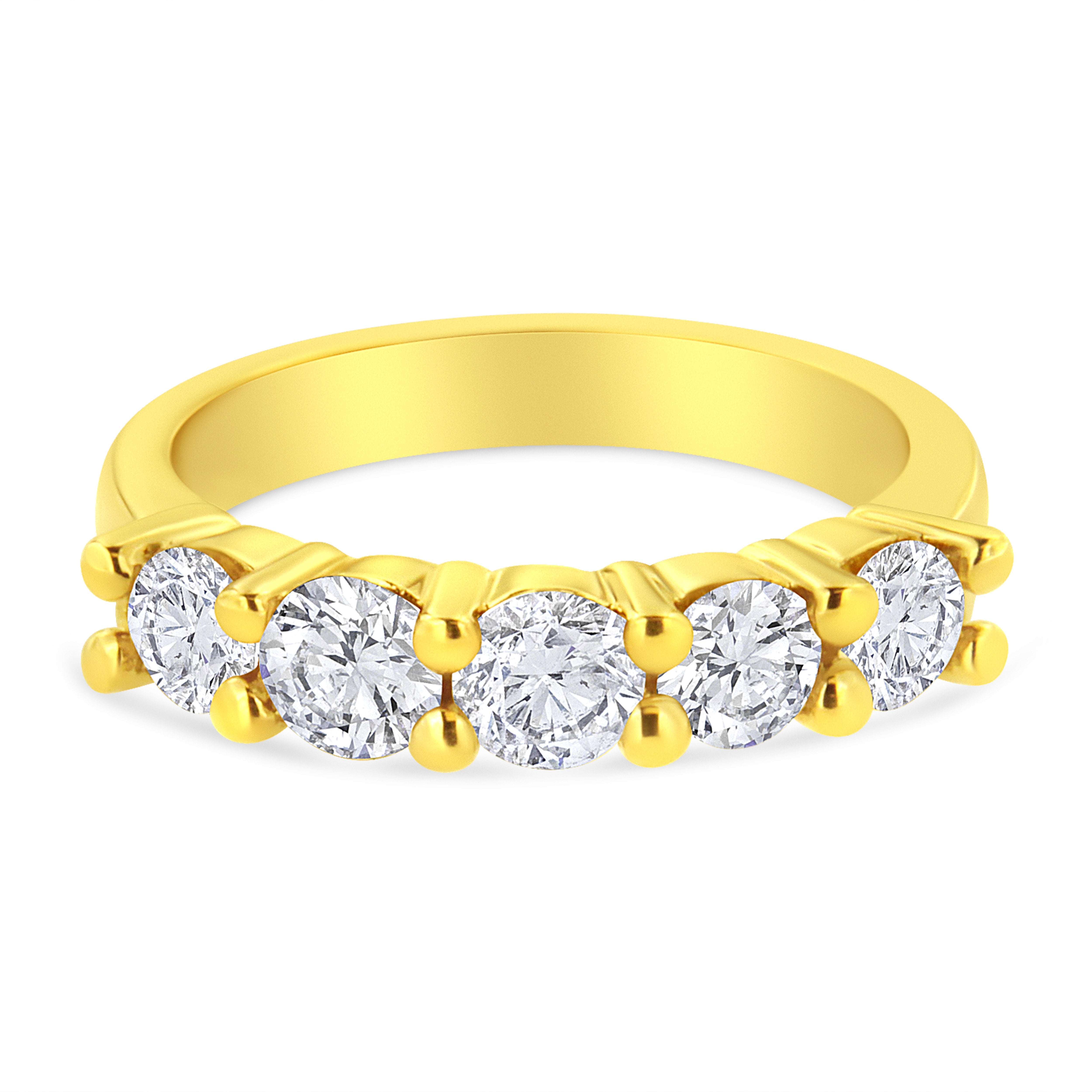 14K Yellow Gold Plated .925 Sterling Silver 1 1/2 Cttw Shared Prong Set Brilliant Round-Cut Diamond Anniversary or Wedding Band Ring (K-L Color, SI2-I1 Clarity) - Size 6