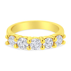 14K Yellow Gold Plated .925 Sterling Silver 1 1/2 Cttw Shared Prong Set Brilliant Round-Cut Diamond Anniversary or Wedding Band Ring (K-L Color, SI2-I1 Clarity) - Size 6