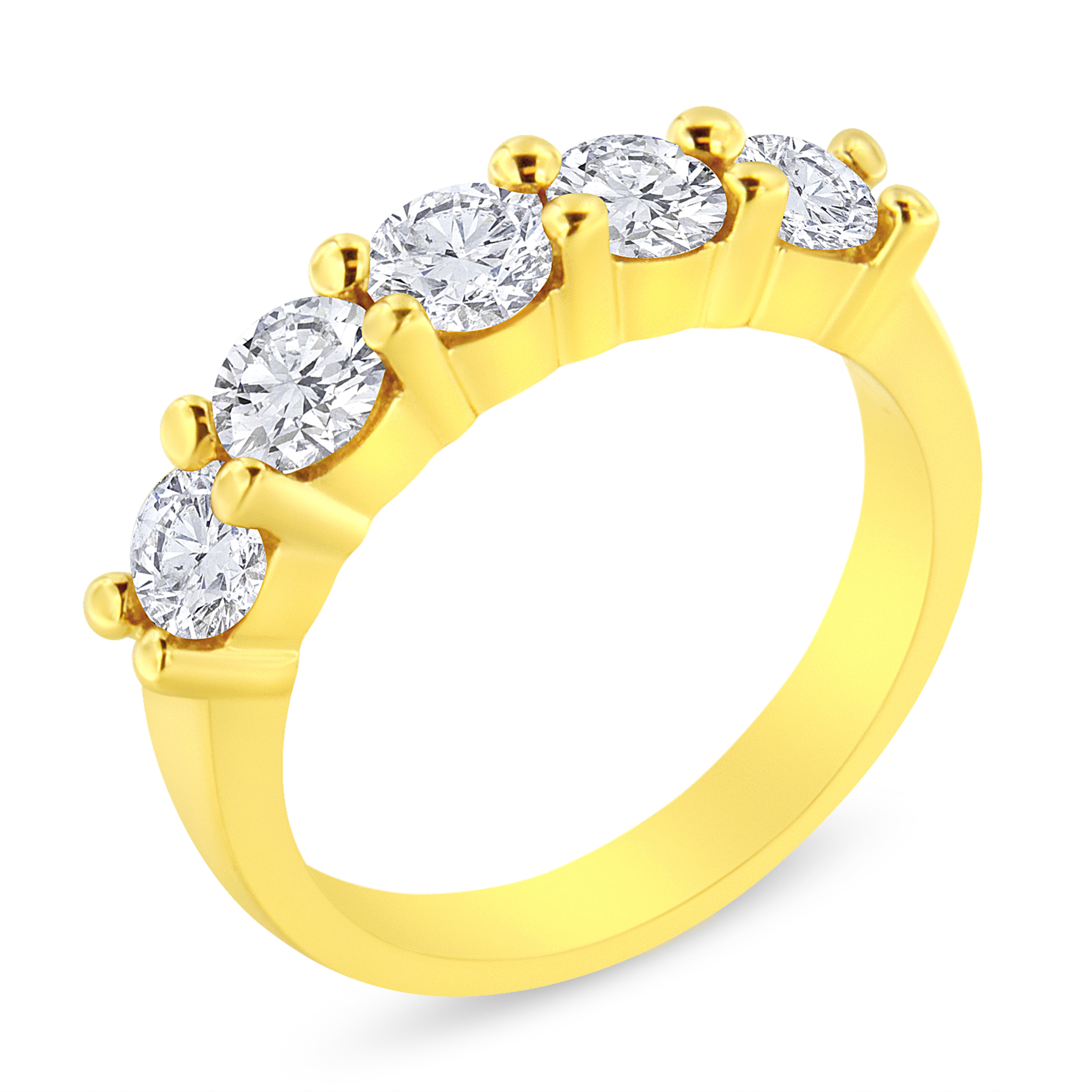 14K Yellow Gold Plated .925 Sterling Silver 1 1/2 Cttw Shared Prong Set Brilliant Round-Cut Diamond Anniversary or Wedding Band Ring (K-L Color, SI2-I1 Clarity) - Size 6