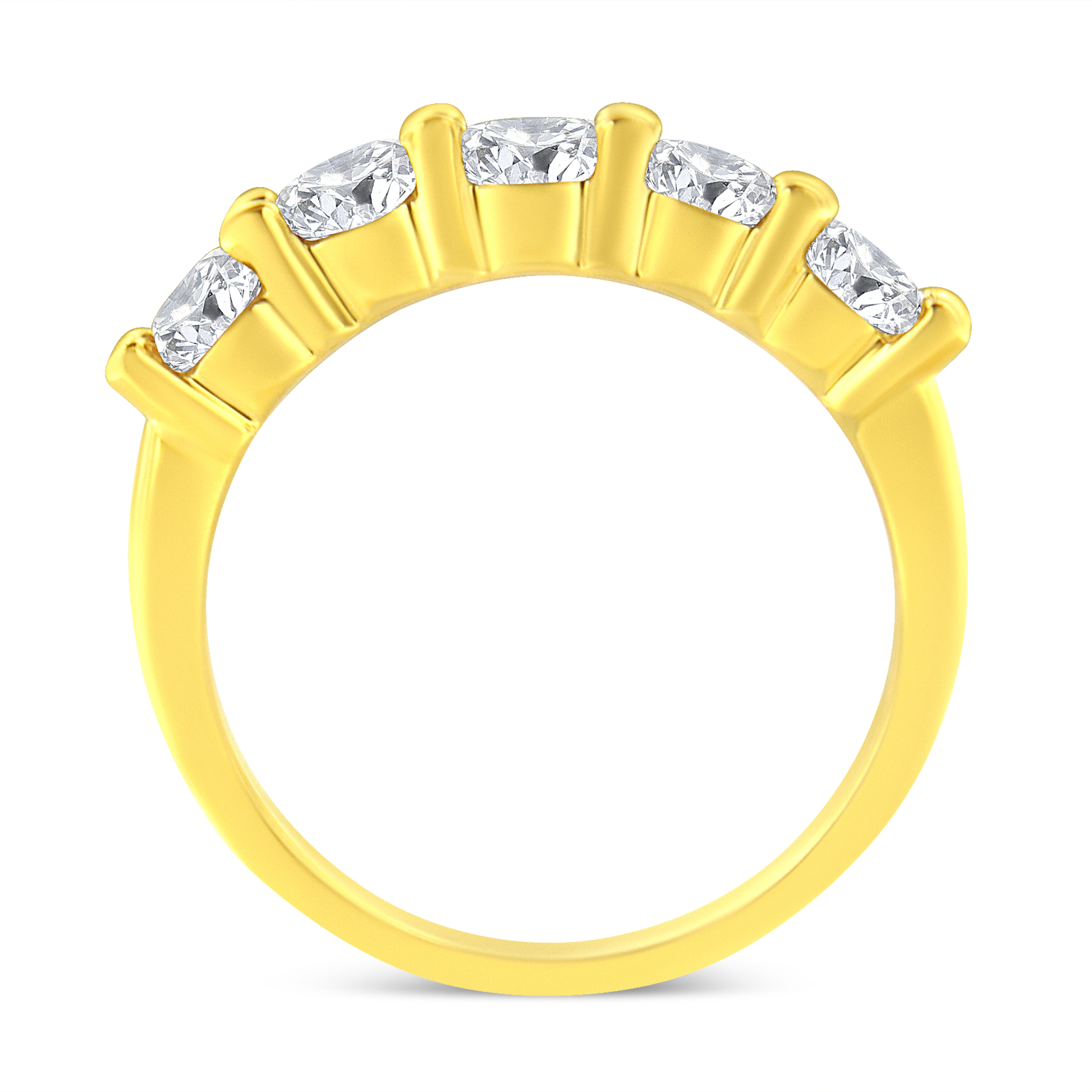 14K Yellow Gold Plated .925 Sterling Silver 1 1/2 Cttw Shared Prong Set Brilliant Round-Cut Diamond Anniversary or Wedding Band Ring (K-L Color, SI2-I1 Clarity) - Size 6