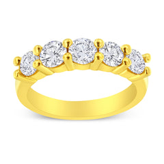14K Yellow Gold Plated .925 Sterling Silver 1 1/2 Cttw Shared Prong Set Brilliant Round-Cut Diamond Anniversary or Wedding Band Ring (K-L Color, SI2-I1 Clarity) - Size 6