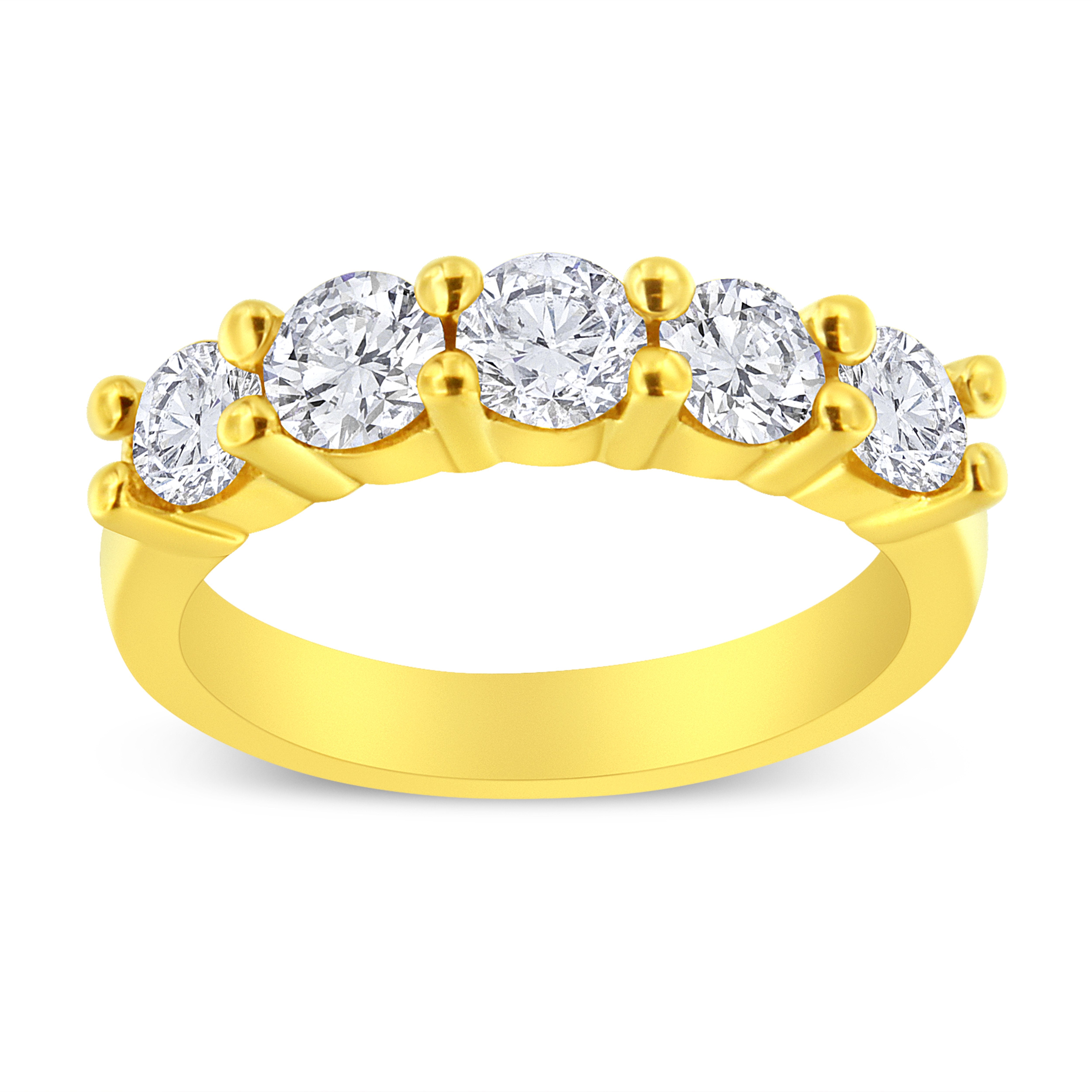 14K Yellow Gold Plated .925 Sterling Silver 1 1/2 Cttw Shared Prong Set Brilliant Round-Cut Diamond Anniversary or Wedding Band Ring (K-L Color, SI2-I1 Clarity) - Size 8