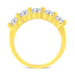 14K Yellow Gold Plated .925 Sterling Silver 1 1/2 Cttw Shared Prong Set Brilliant Round-Cut Diamond Anniversary or Wedding Band Ring (K-L Color, SI2-I1 Clarity) - Size 8
