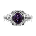 .925 Sterling Silver Prong Set Natural Oval Shape 9X7 MM Purple Amethyst Solitaire and Diamond Accent Ring (I-J Color, I1-I2 Clarity) - Ring Size 8