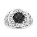 .925 Sterling Silver 1/4 Cttw White and Black Treated Diamond Halo Cluster Ring for Men (I-J Color, I3 Clarity) - Size 10