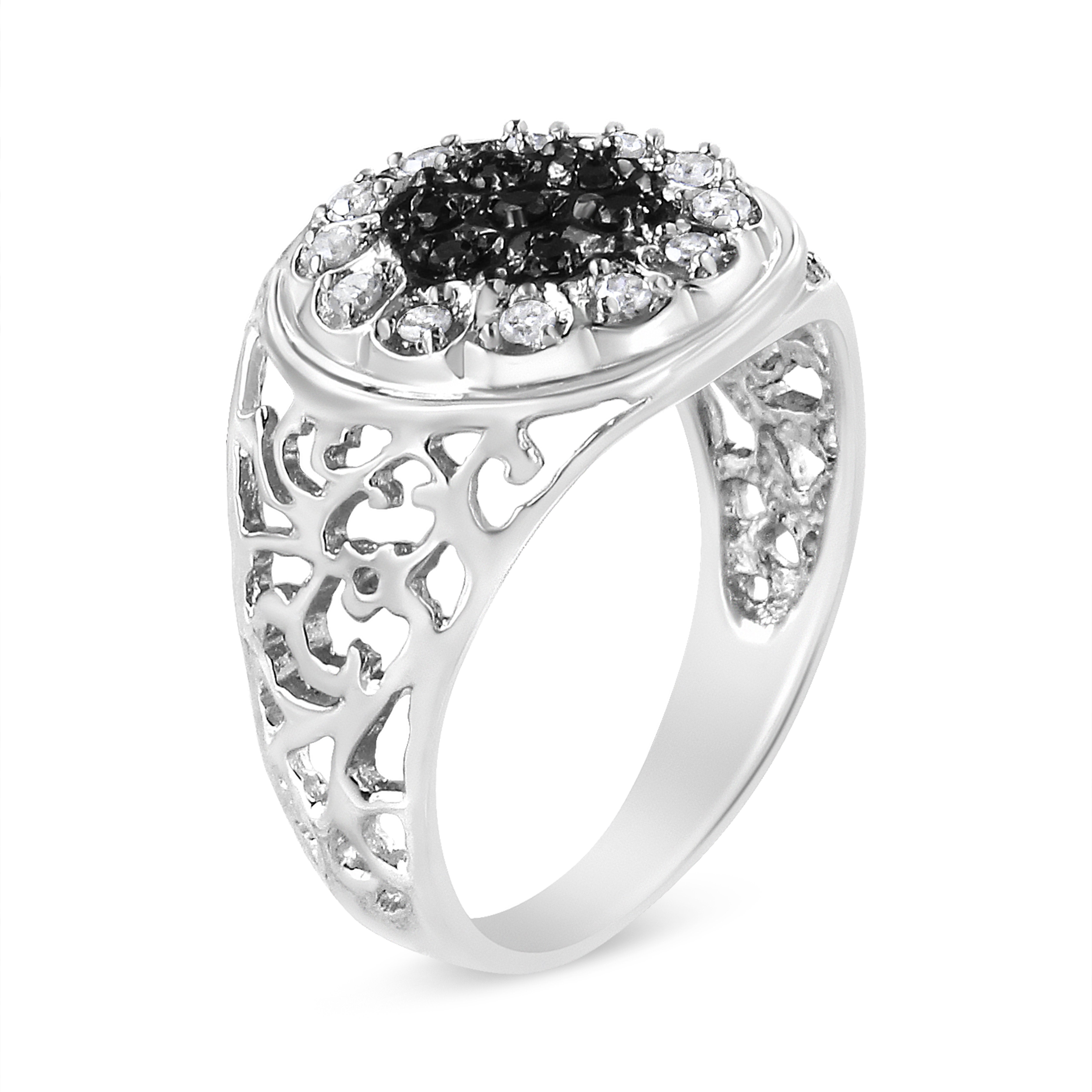 .925 Sterling Silver 1/4 Cttw White and Black Treated Diamond Halo Cluster Ring for Men (I-J Color, I3 Clarity) - Size 10