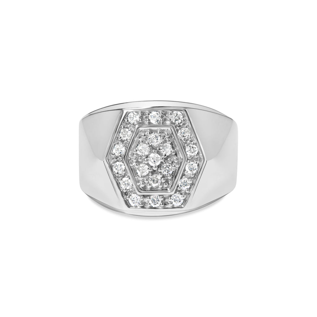 Men's .925 Sterling Silver 1/2 Cttw Multi-Diamond Hexagon Frame Ring (I-J Color, I3 Clarity) - Ring Size 11