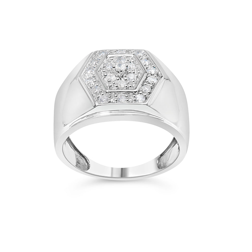 Men's .925 Sterling Silver 1/2 Cttw Multi-Diamond Hexagon Frame Ring (I-J Color, I3 Clarity) - Ring Size 11