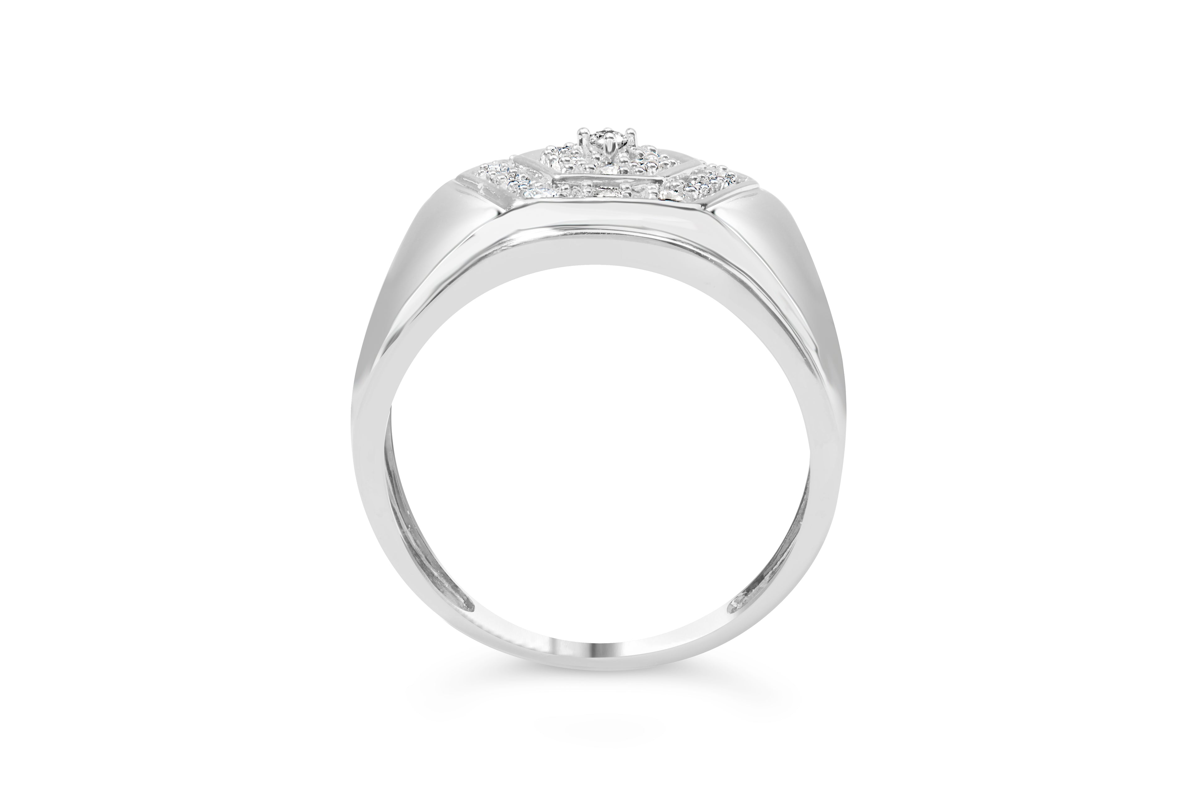 Men's .925 Sterling Silver 1/2 Cttw Multi-Diamond Hexagon Frame Ring (I-J Color, I3 Clarity) - Ring Size 11