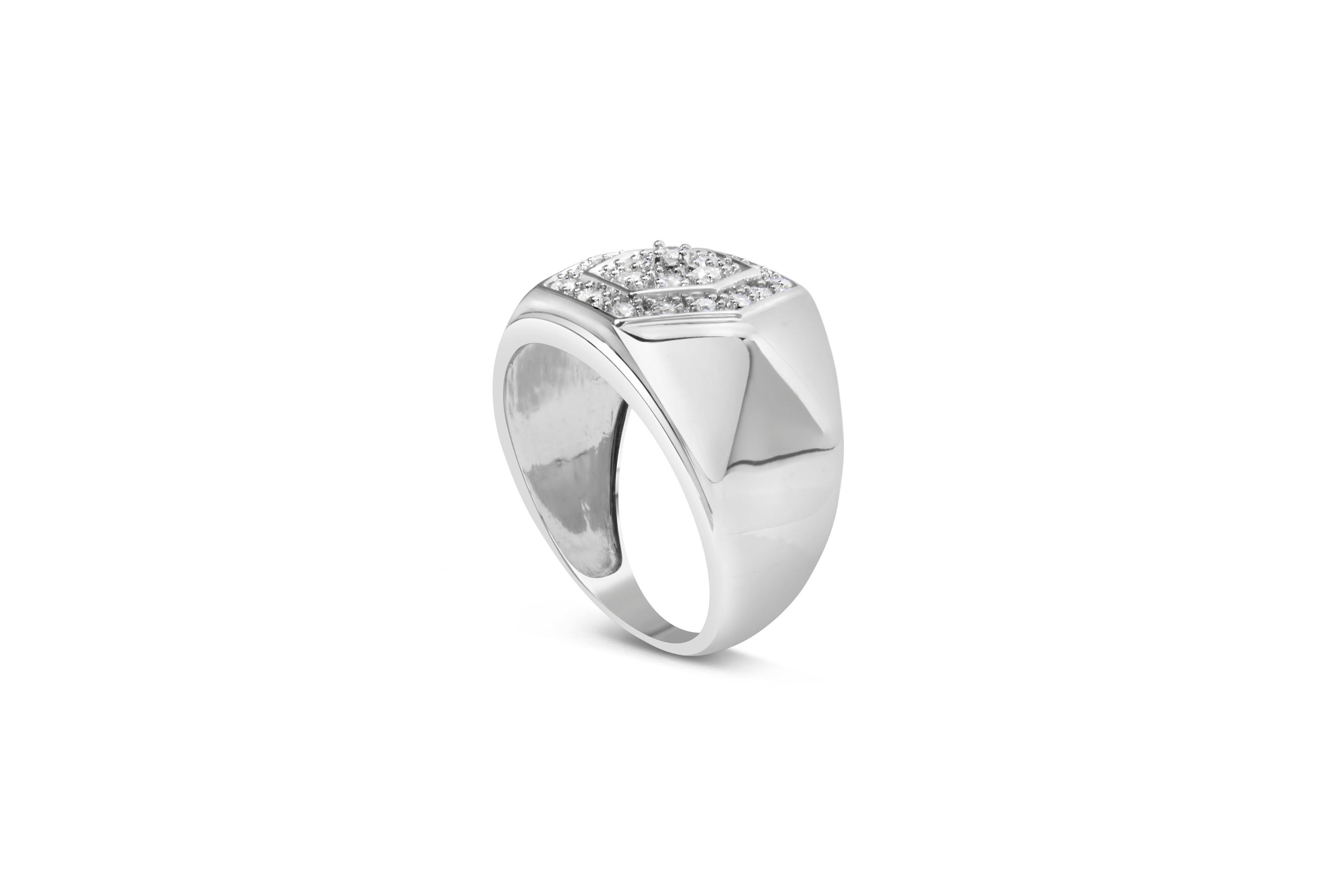 Men's .925 Sterling Silver 1/2 Cttw Multi-Diamond Hexagon Frame Ring (I-J Color, I3 Clarity) - Ring Size 11