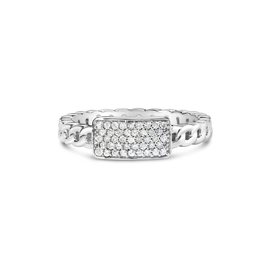 .925 Sterling Silver 1/5 Cttw Diamond ID and Cuban Link Band Ring (I-J Color, I2-I3 Clarity) - Ring Size 7