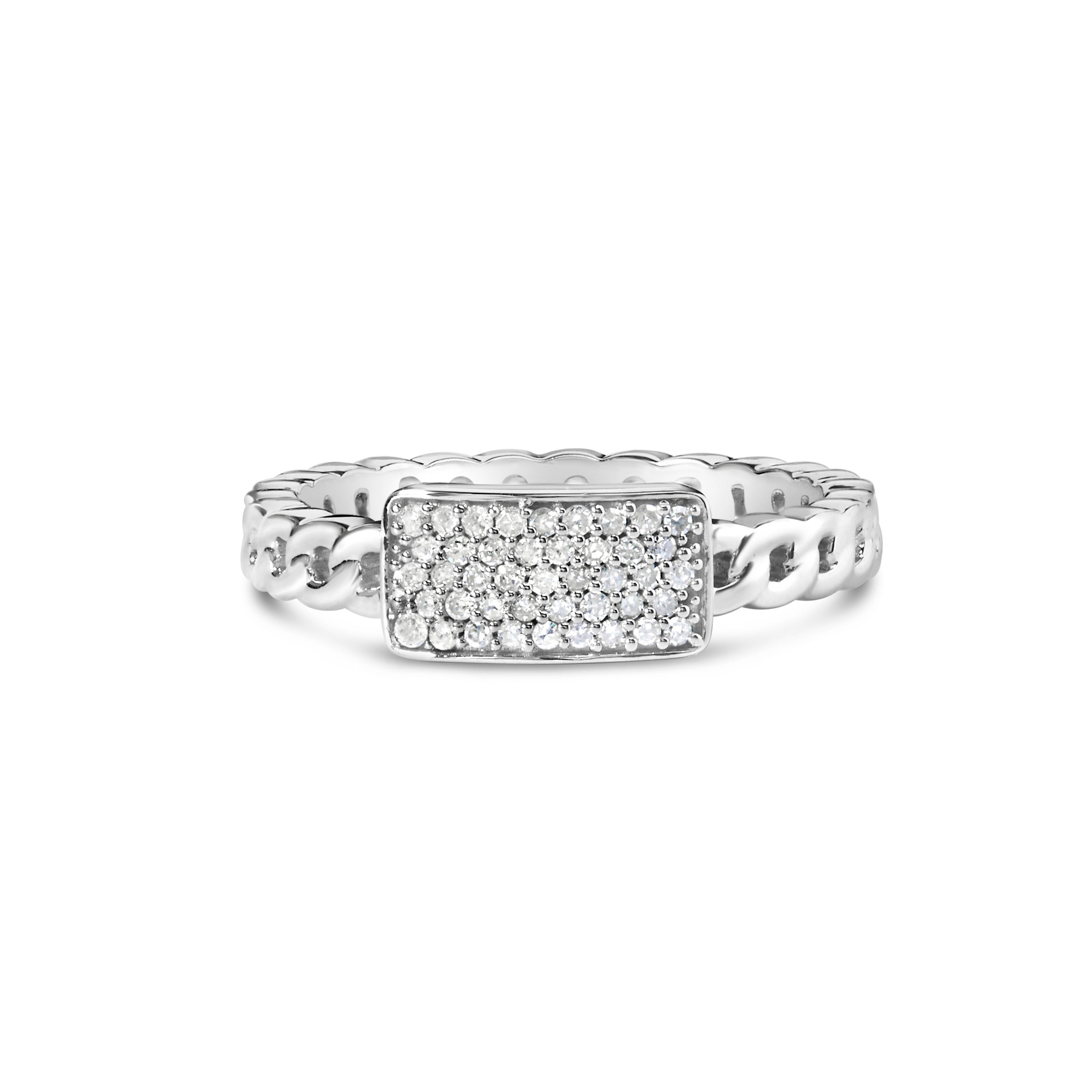 .925 Sterling Silver 1/5 Cttw Diamond ID and Cuban Link Band Ring (I-J Color, I2-I3 Clarity) - Ring Size 7