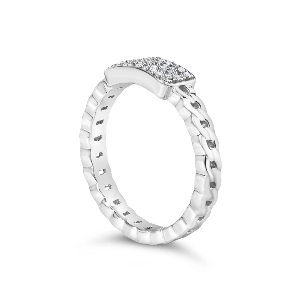 .925 Sterling Silver 1/5 Cttw Diamond ID and Cuban Link Band Ring (I-J Color, I2-I3 Clarity) - Ring Size 7