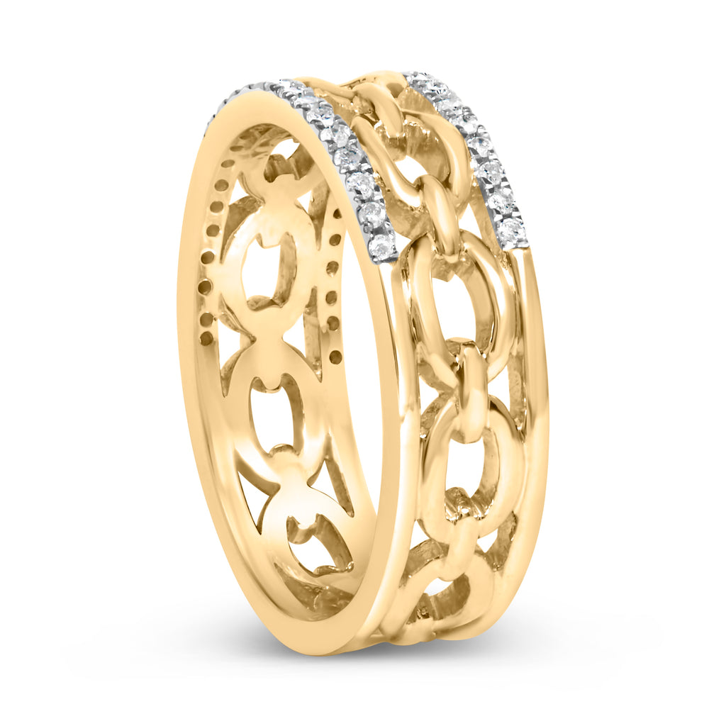 10K Yellow Gold 1/5 Cttw Diamond Two Row Cuban Link Ring (I-J Color, I2-I3 Clarity) - Size 9
