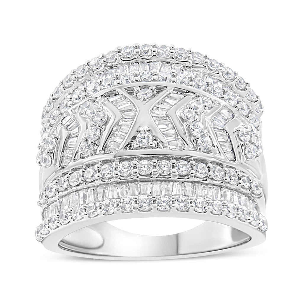 .925 Sterling Silver 2.0 Cttw Diamond Edge Multi-Row Ring Band ( J-K Color, I3 Clarity) - Ring Size 5