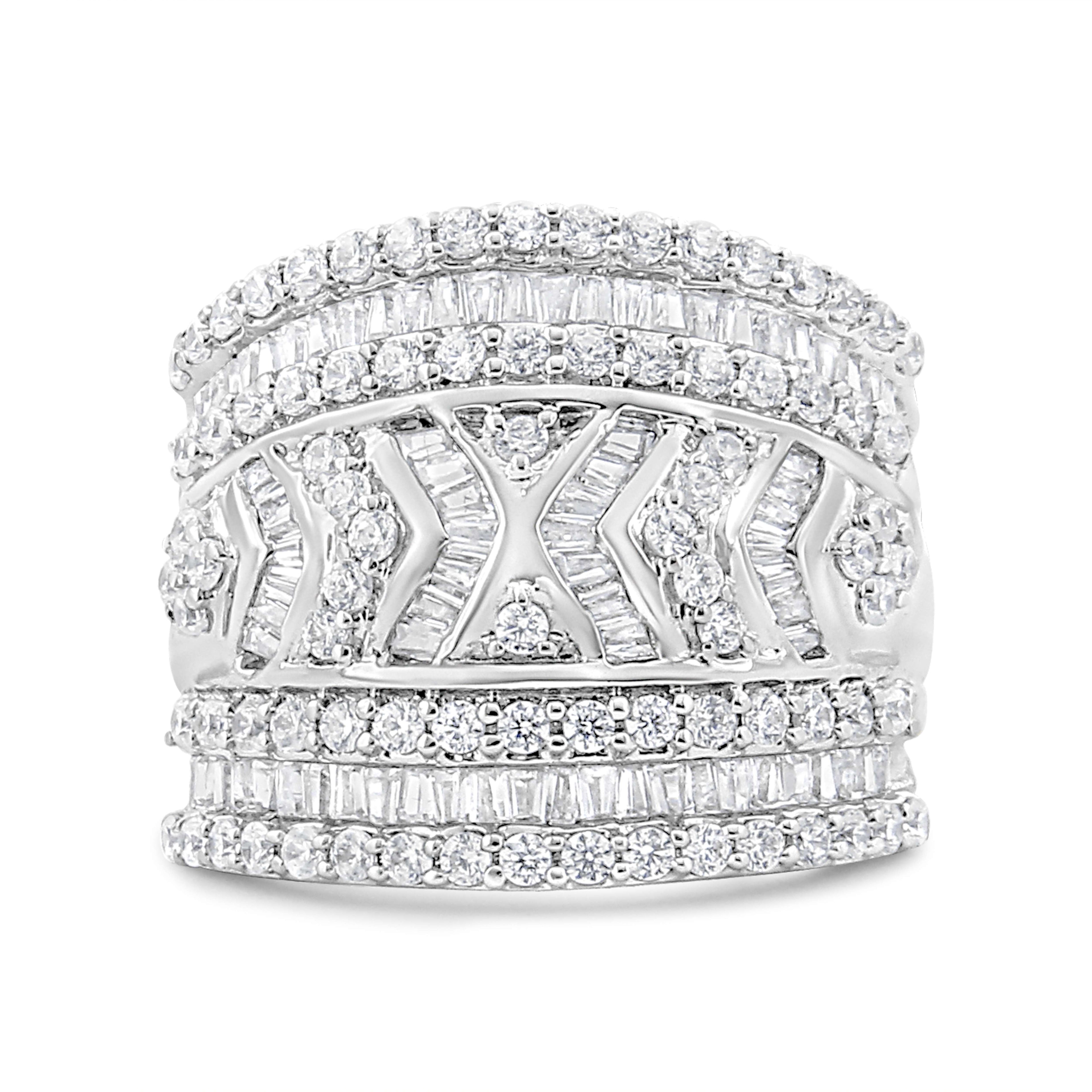 .925 Sterling Silver 2.0 Cttw Diamond Edge Multi-Row Ring Band ( J-K Color, I3 Clarity) - Ring Size 5