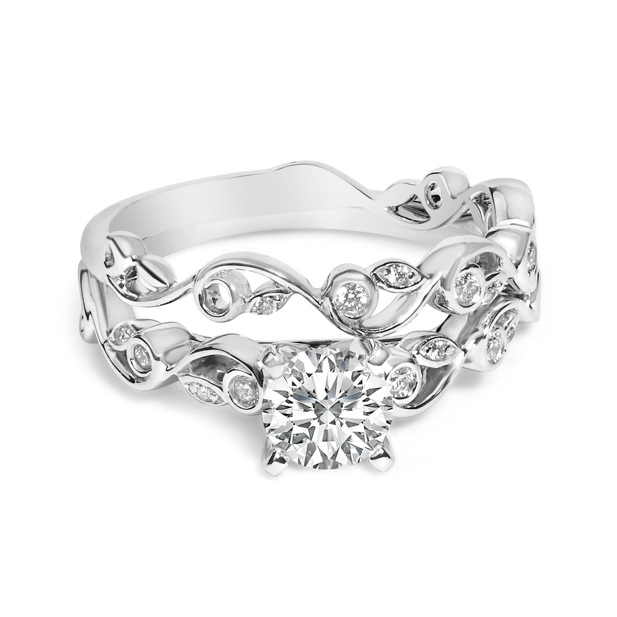 14K White Gold Lab Grown Diamond 1.0 Cttw Vintage Style Engagement Ring and Band Set - Ring Size 10