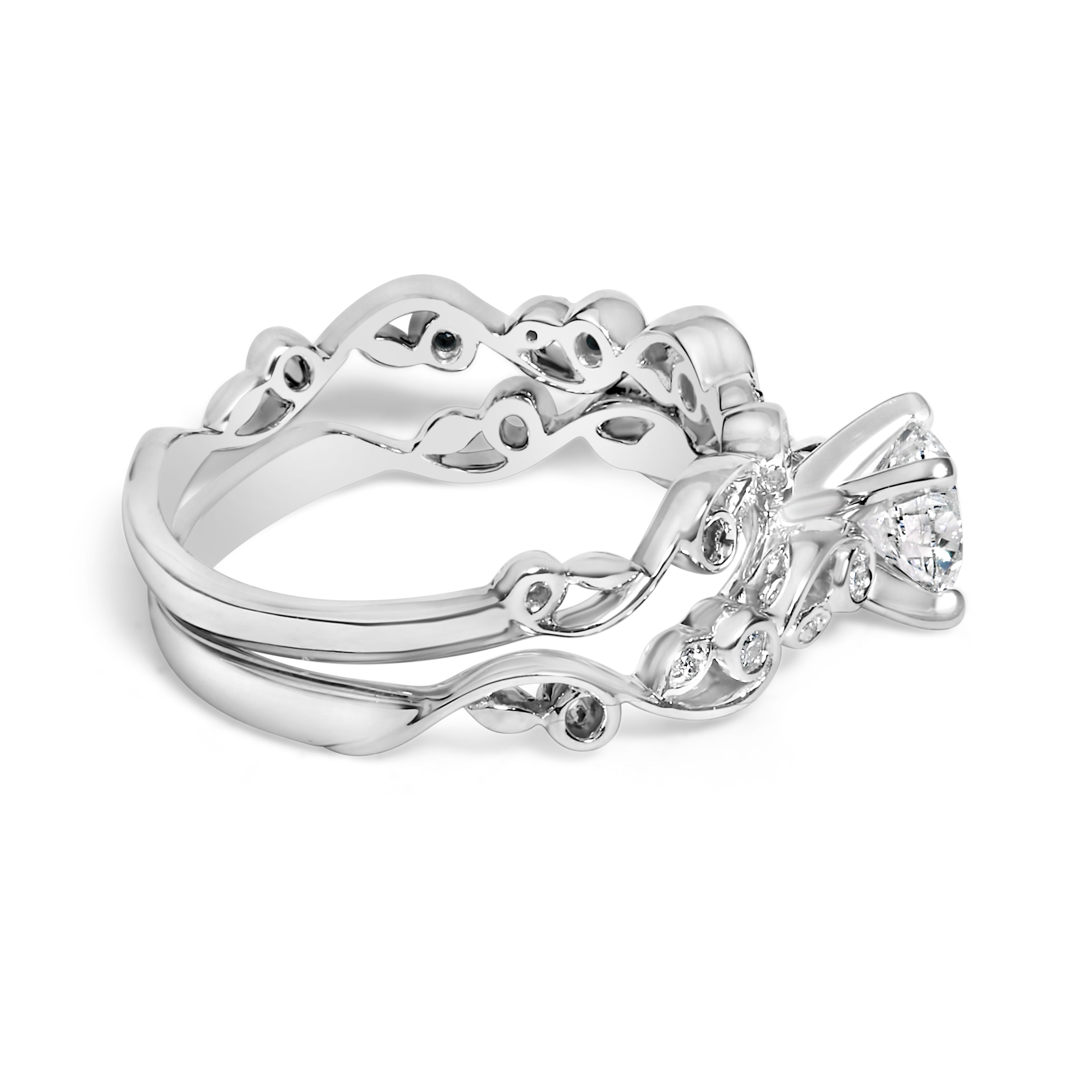 14K White Gold Lab Grown Diamond 1.0 Cttw Vintage Style Engagement Ring and Band Set - Ring Size 10