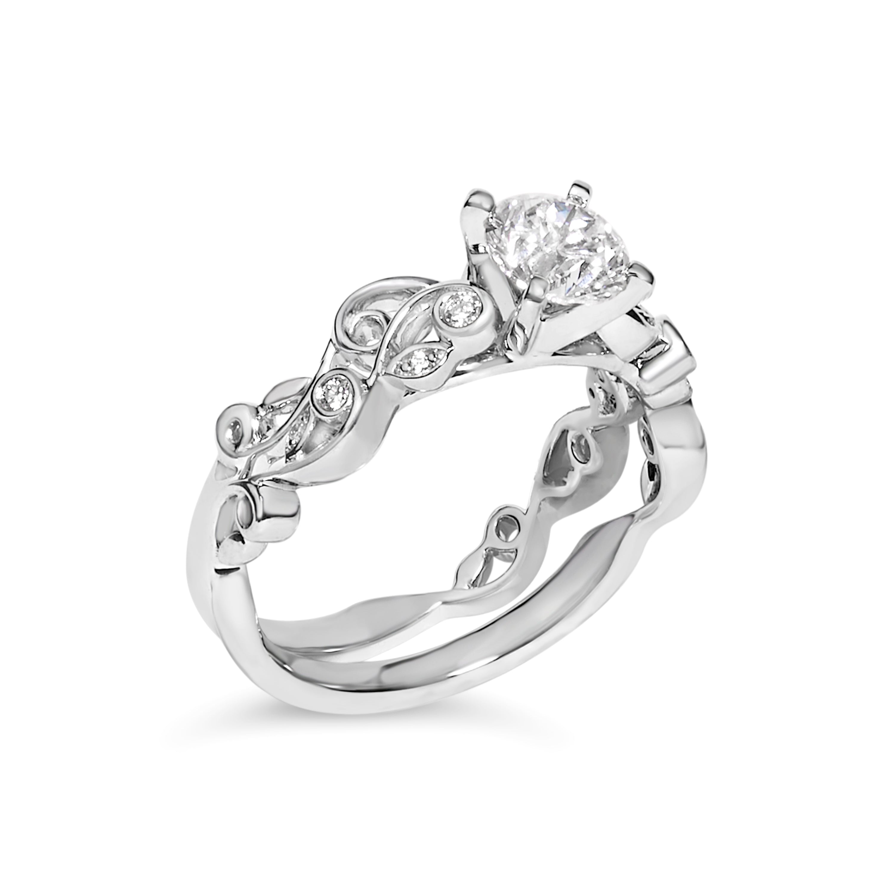 14K White Gold Lab Grown Diamond 1.0 Cttw Vintage Style Engagement Ring and Band Set - Ring Size 10