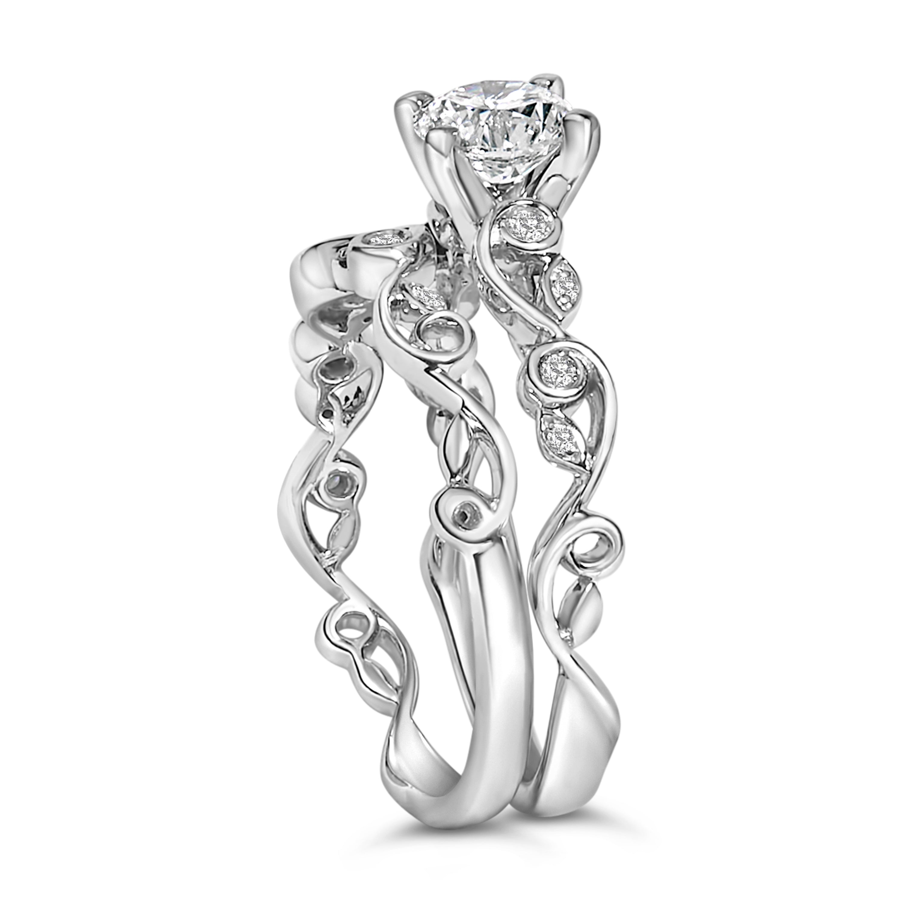 14K White Gold Lab Grown Diamond 1.0 Cttw Vintage Style Engagement Ring and Band Set - Ring Size 10