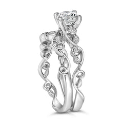 14K White Gold Lab Grown Diamond 1.0 Cttw Vintage Style Engagement Ring and Band Set - Ring Size 10