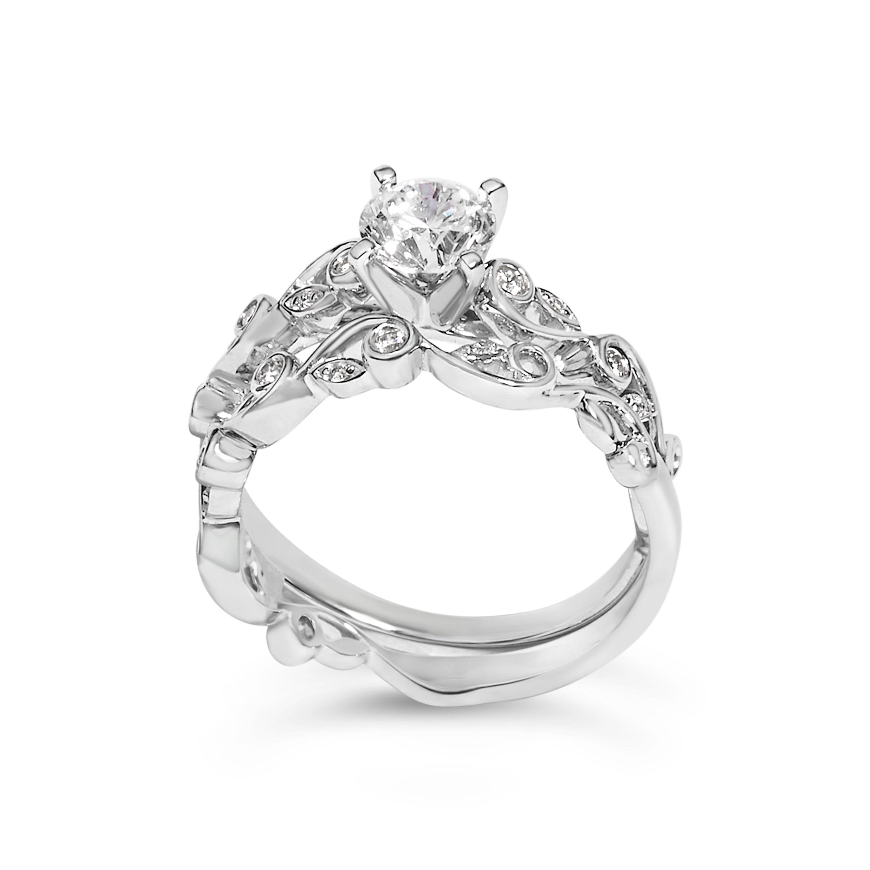14K White Gold Lab Grown Diamond 1.0 Cttw Vintage Style Engagement Ring and Band Set - Ring Size 10