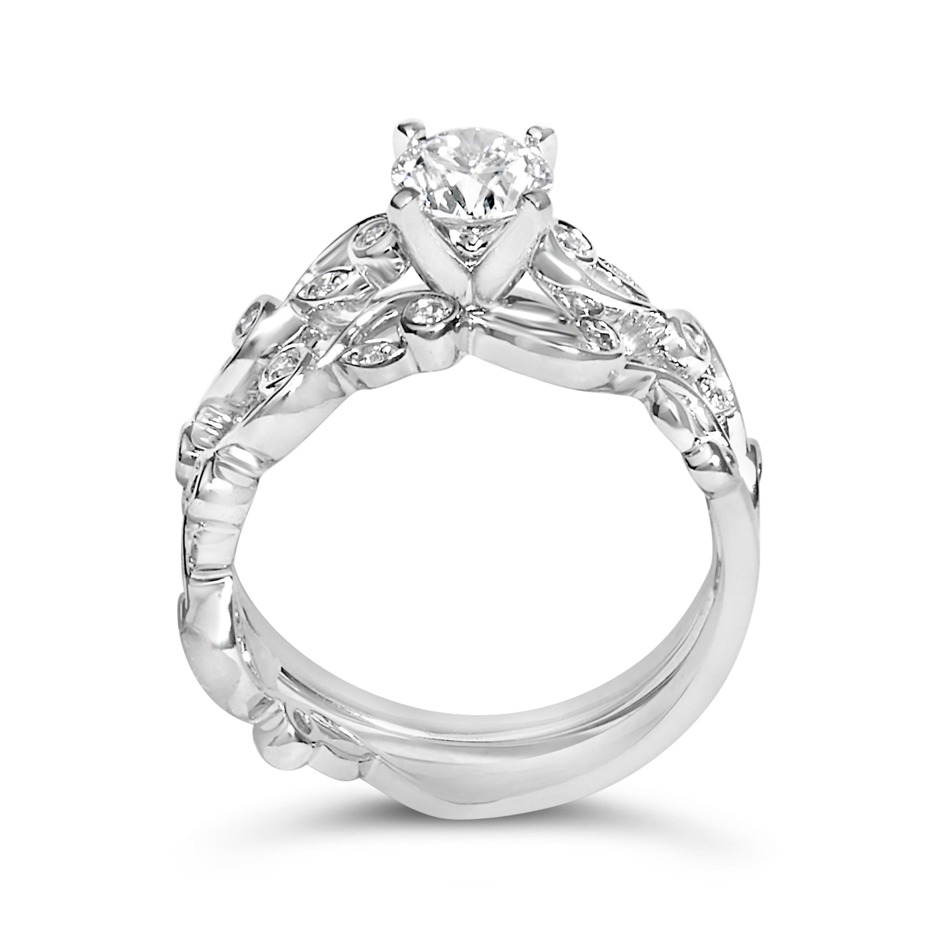 14K White Gold Lab Grown Diamond 1.0 Cttw Vintage Style Engagement Ring and Band Set - Ring Size 10