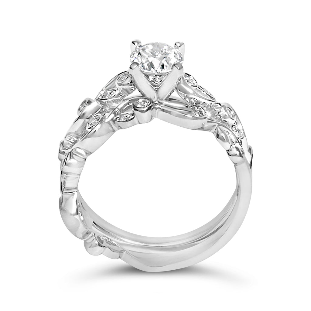 14K White Gold Lab Grown Diamond 1.0 Cttw Vintage Style Engagement Ring and Band Set - Ring Size 10