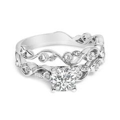 14K White Gold Lab Grown Diamond 1.0 Cttw Vintage Style Engagement Ring and Band Set - Ring Size 10