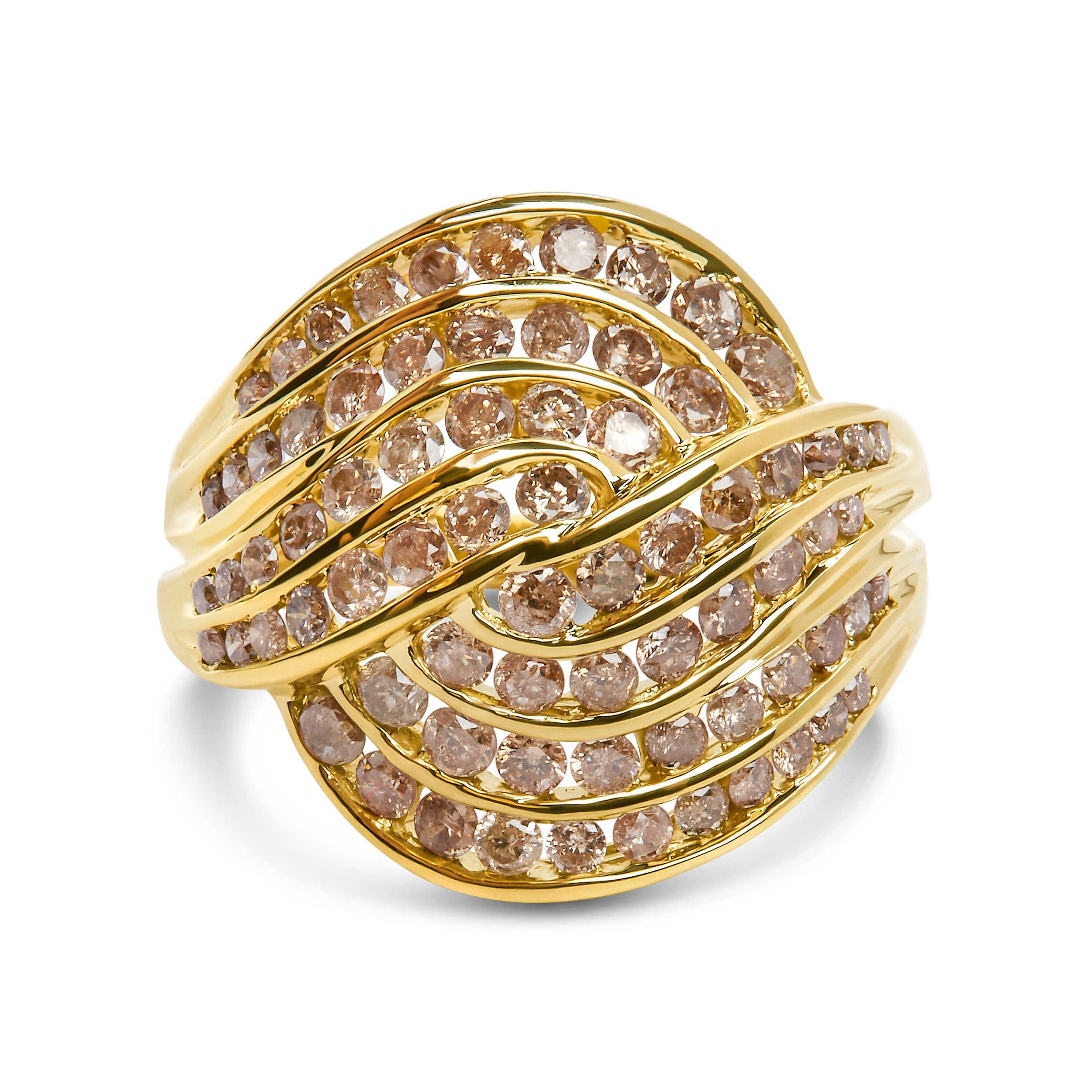 10K Yellow Gold 2.0 Cttw Channel Set Diamond Cocktail Swirl Band Ring (K-L Color, I1-I2 Clarity) - Ring Size 6