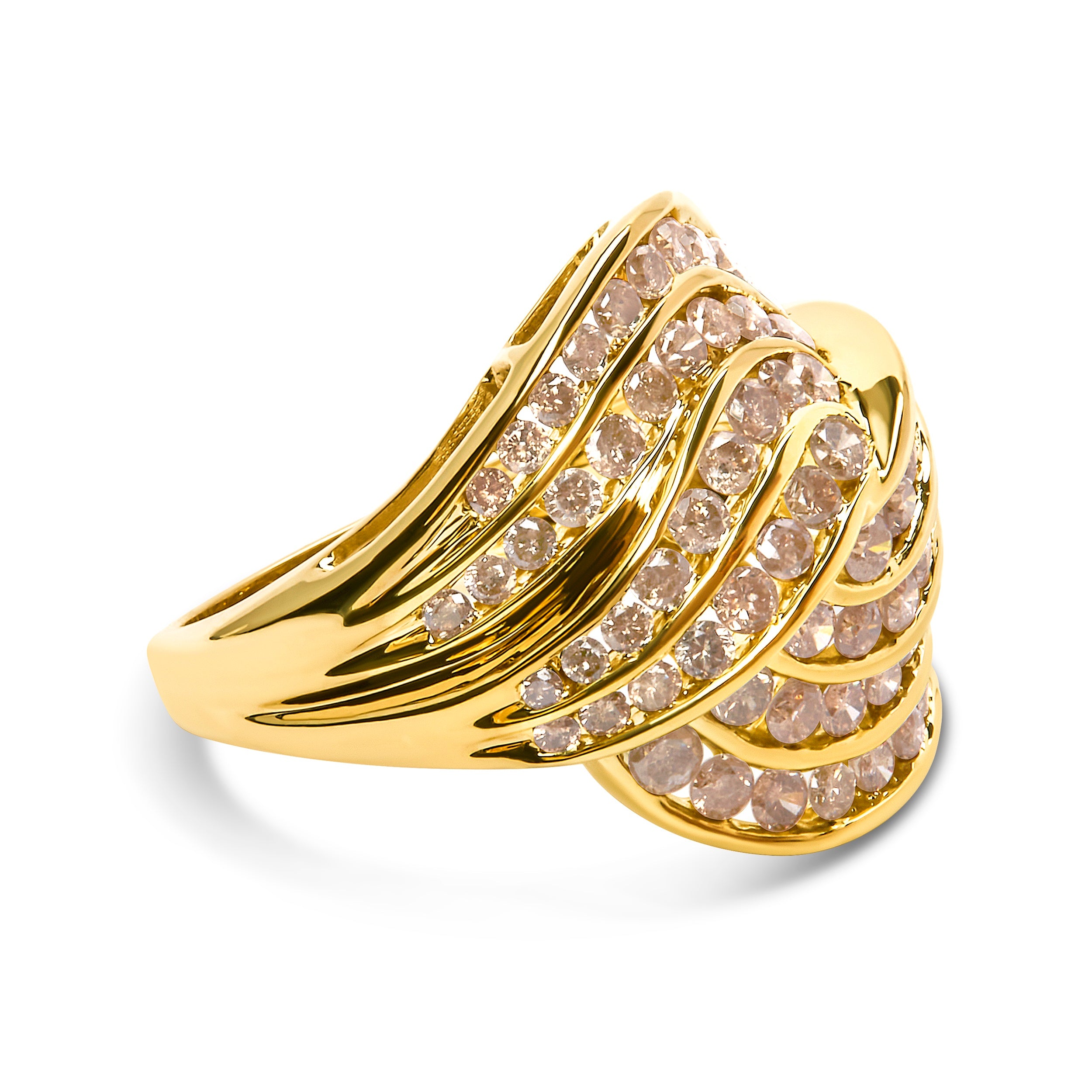 10K Yellow Gold 2.0 Cttw Channel Set Diamond Cocktail Swirl Band Ring (K-L Color, I1-I2 Clarity) - Ring Size 6