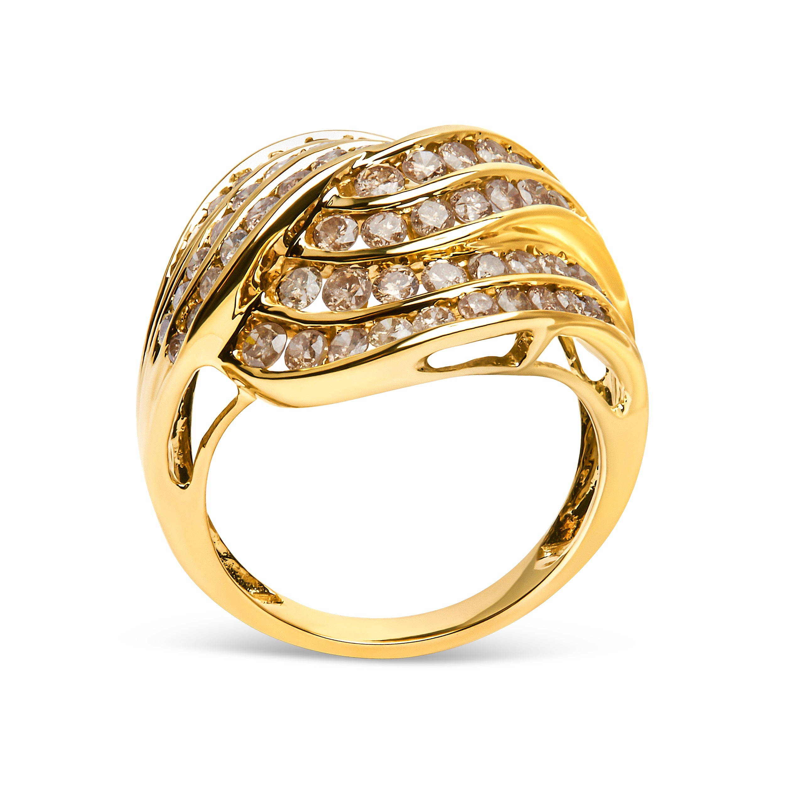 10K Yellow Gold 2.0 Cttw Channel Set Diamond Cocktail Swirl Band Ring (K-L Color, I1-I2 Clarity) - Ring Size 6
