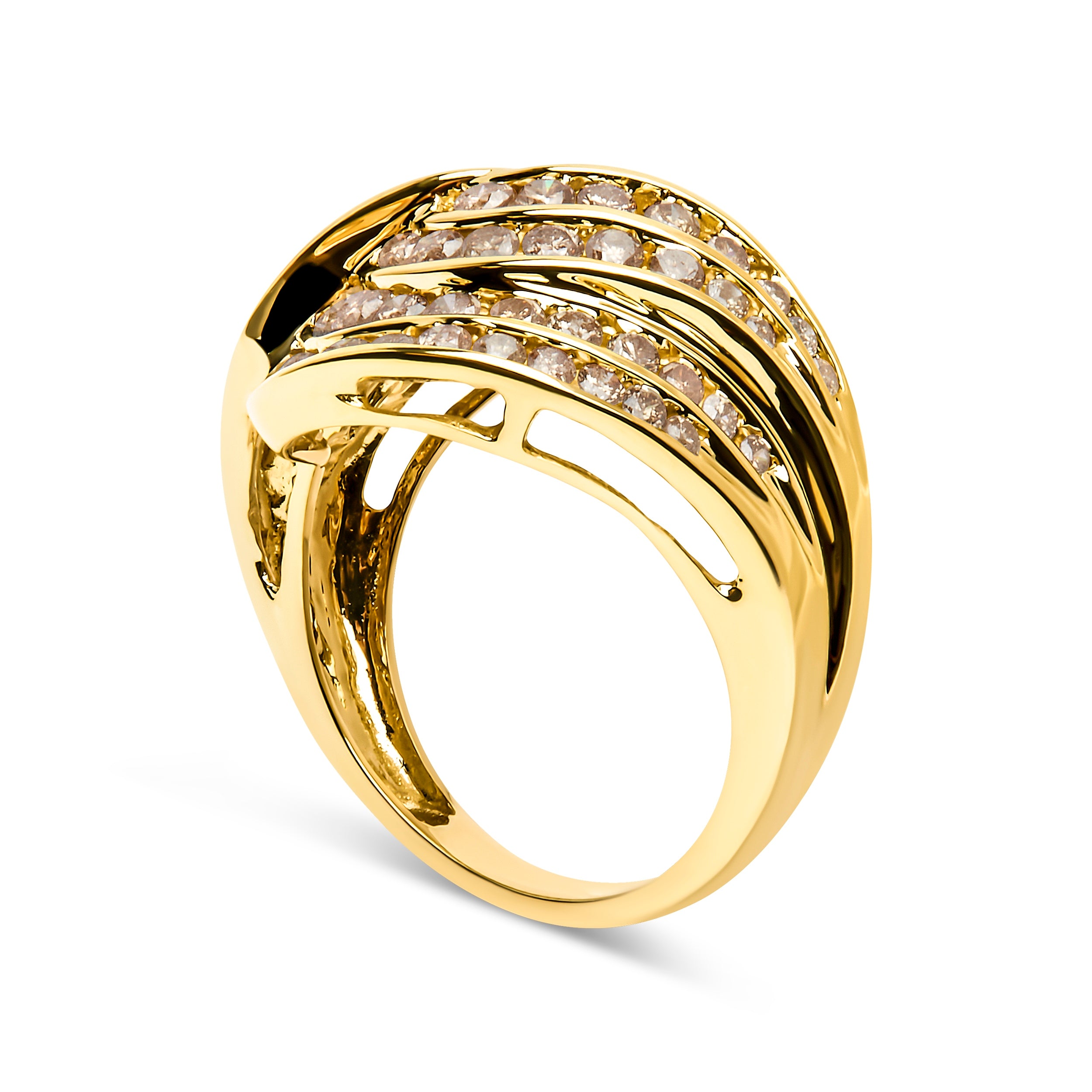 10K Yellow Gold 2.0 Cttw Channel Set Diamond Cocktail Swirl Band Ring (K-L Color, I1-I2 Clarity) - Ring Size 6