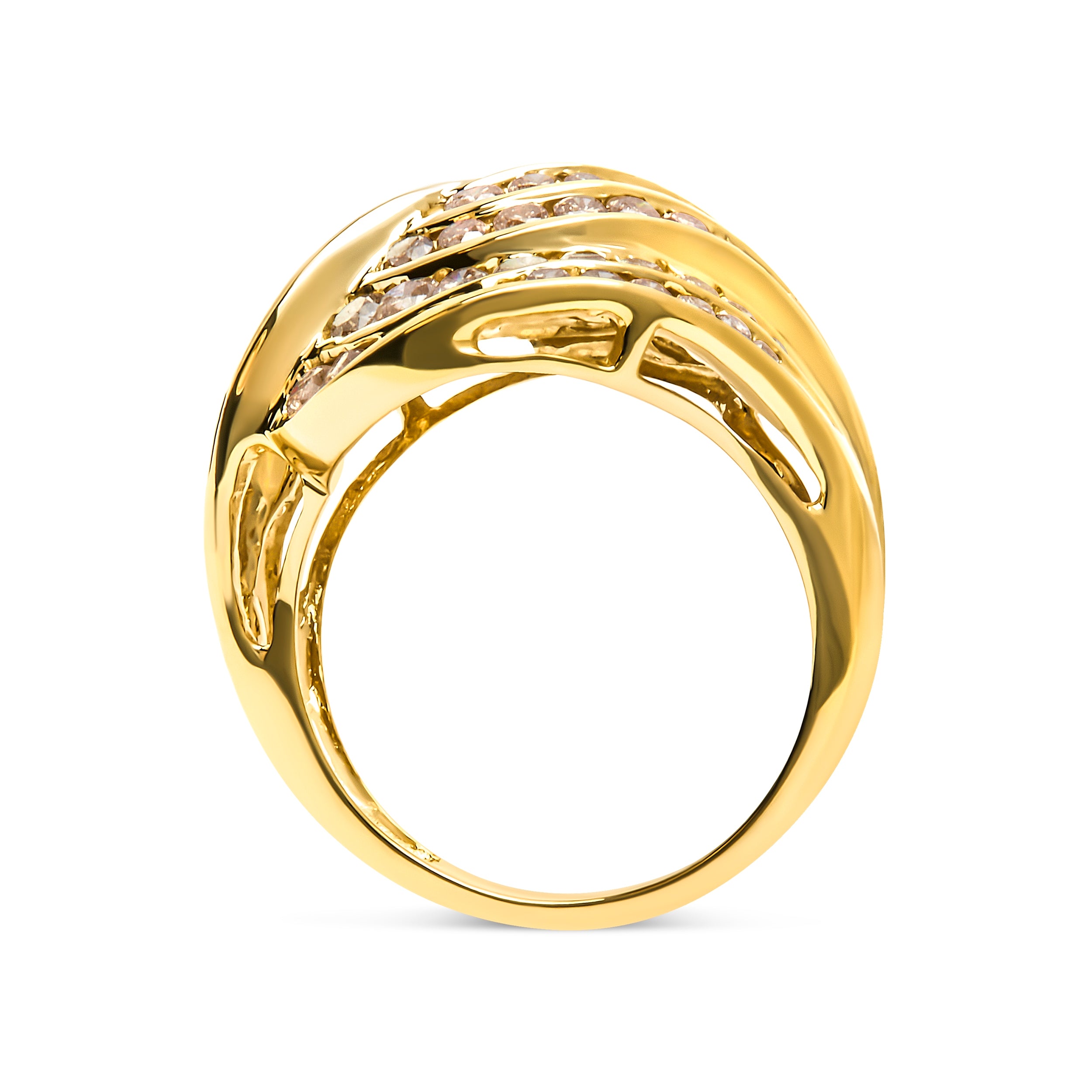 10K Yellow Gold 2.0 Cttw Channel Set Diamond Cocktail Swirl Band Ring (K-L Color, I1-I2 Clarity) - Ring Size 6