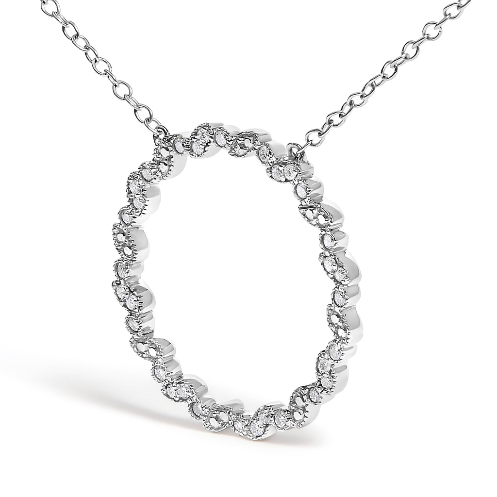 .925 Sterling Silver 1/7 Cttw Lab Grown Diamond Beaded Love Circle Pendant Necklace - Size 18 Inches