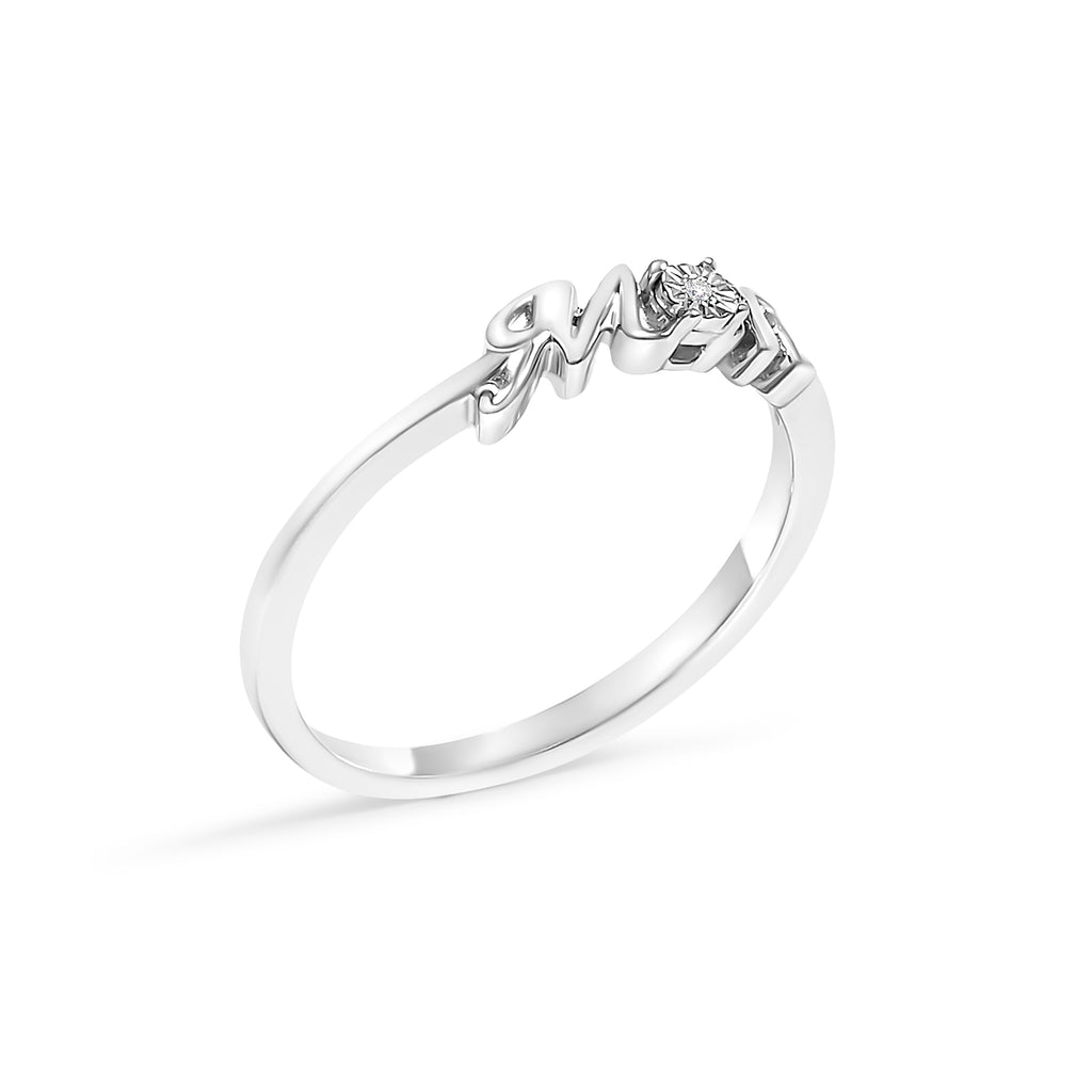 .925 Sterling Silver Diamond Accent "MOM"  Ring (J-K Color, I2-I3 Clarity) - Ring Size 6