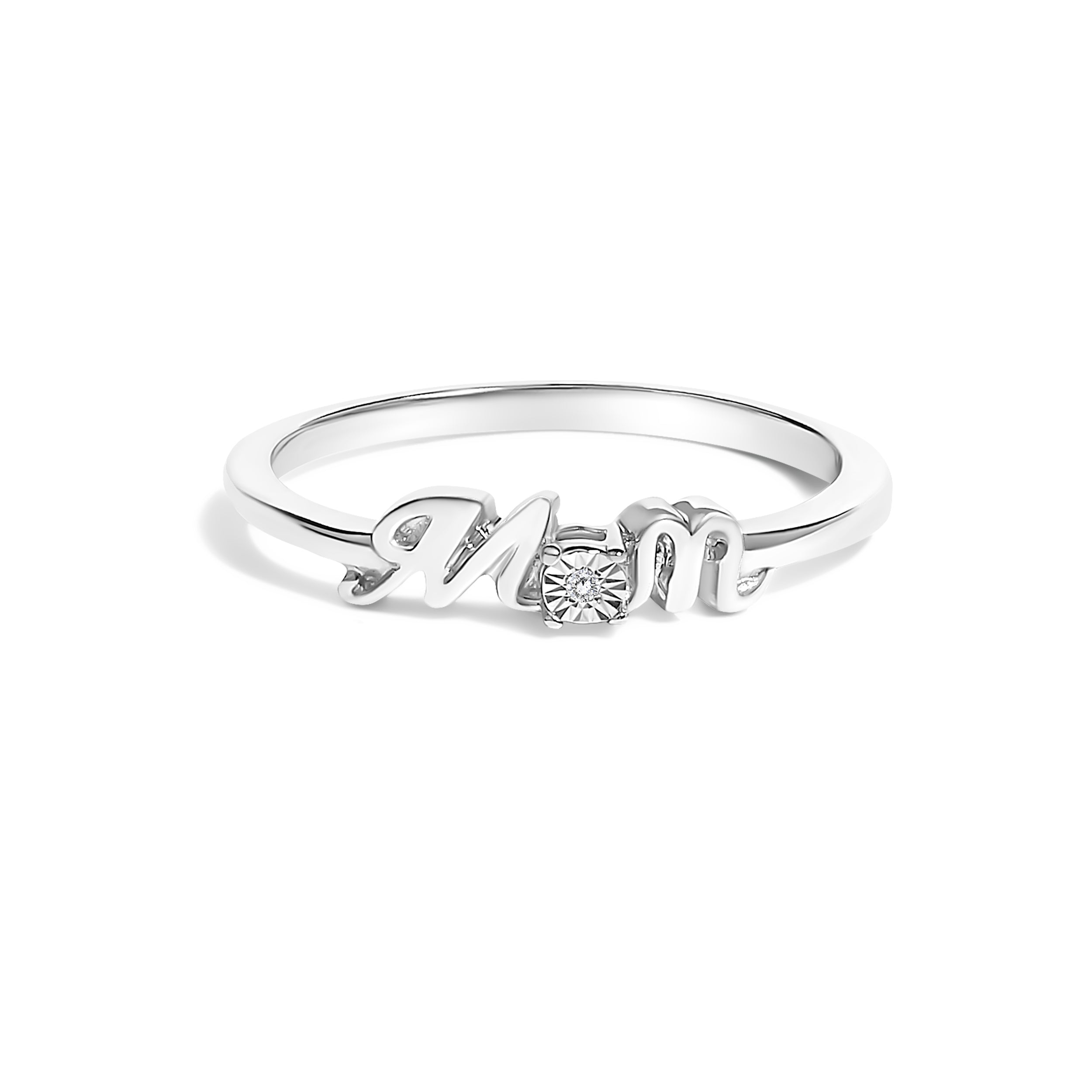 .925 Sterling Silver Diamond Accent "MOM"  Ring (J-K Color, I2-I3 Clarity) - Ring Size 8