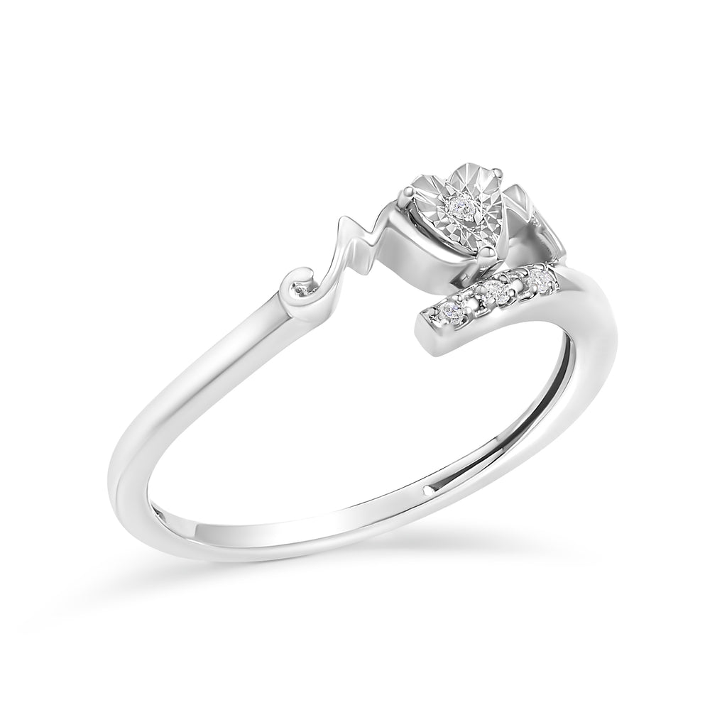 .925 Sterling Silver Diamond Accent "MOM" Heart Ring (J-K Color, I2-I3 Clarity) - Ring Size 6