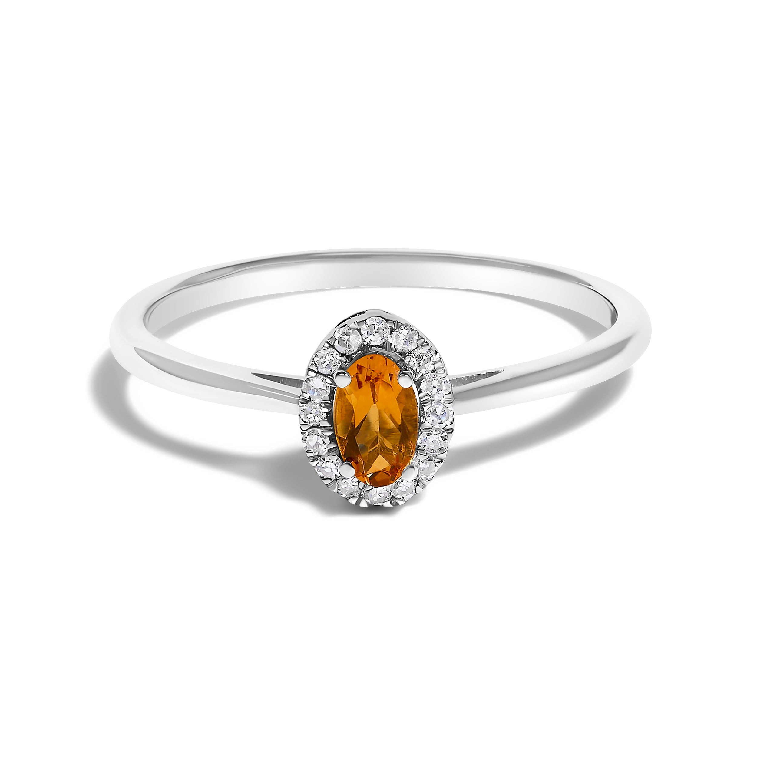 10K White Gold 5X3MM Oval Orange Citrine and Diamond Accent Halo Ring (I-J Color, I1-I2 Clarity) - Ring Size 6.5