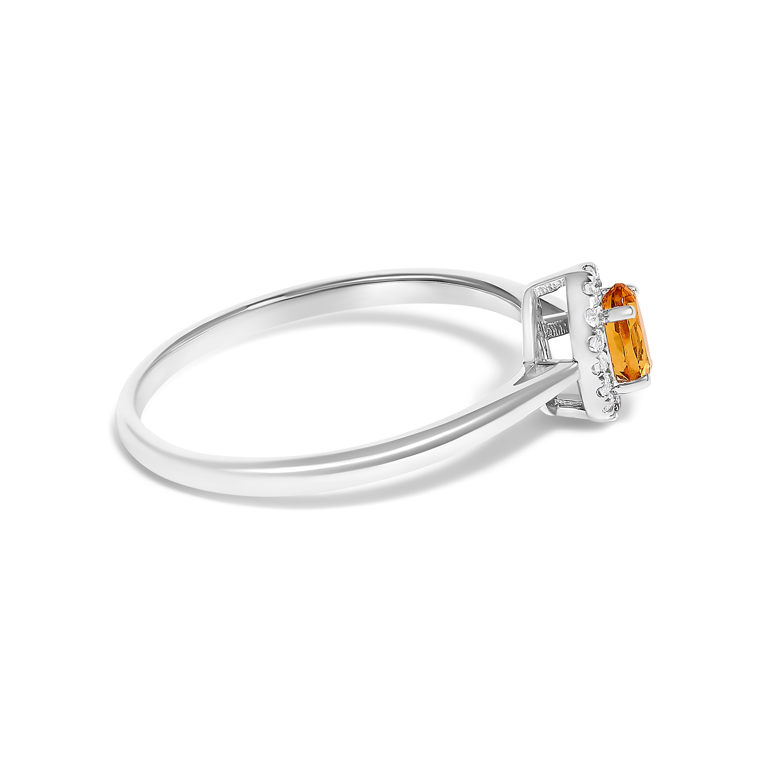 10K White Gold 5X3MM Oval Orange Citrine and Diamond Accent Halo Ring (I-J Color, I1-I2 Clarity) - Ring Size 6.5