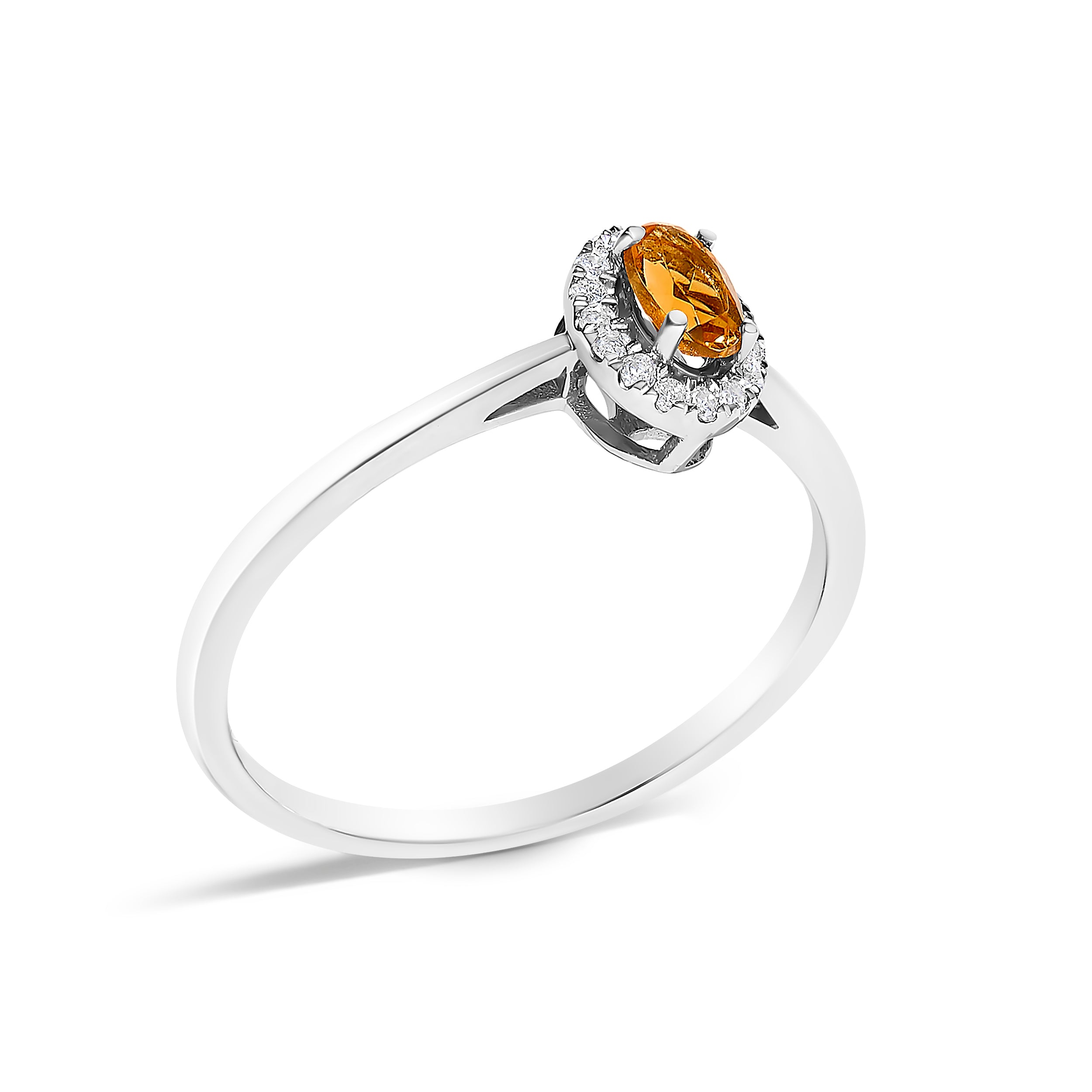 10K White Gold 5X3MM Oval Orange Citrine and Diamond Accent Halo Ring (I-J Color, I1-I2 Clarity) - Ring Size 6.5