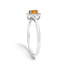 10K White Gold 5X3MM Oval Orange Citrine and Diamond Accent Halo Ring (I-J Color, I1-I2 Clarity) - Ring Size 6.5