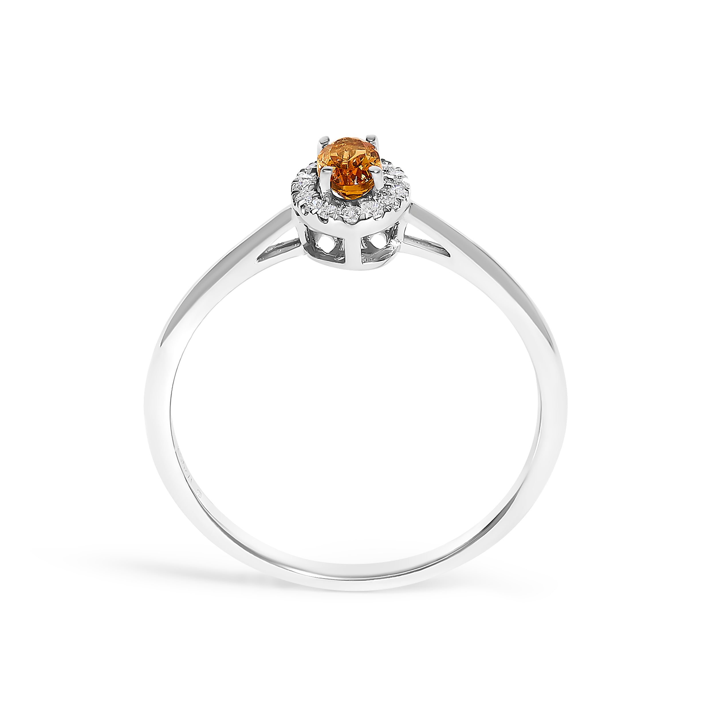 10K White Gold 5X3MM Oval Orange Citrine and Diamond Accent Halo Ring (I-J Color, I1-I2 Clarity) - Ring Size 6.5