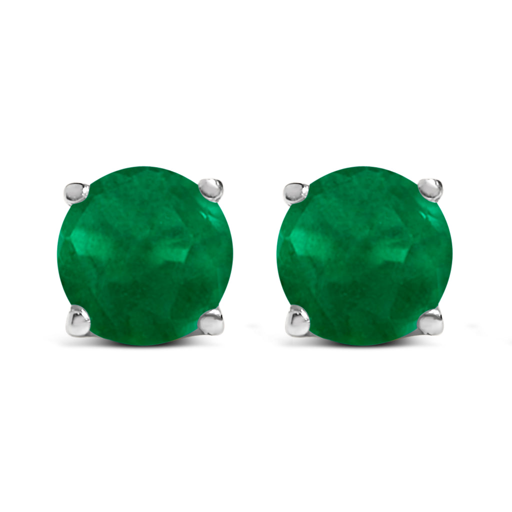 14K White Gold 5X5MM Round Green Emerald Solitaire Stud Earrings