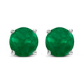 14K White Gold 5X5MM Round Green Emerald Solitaire Stud Earrings