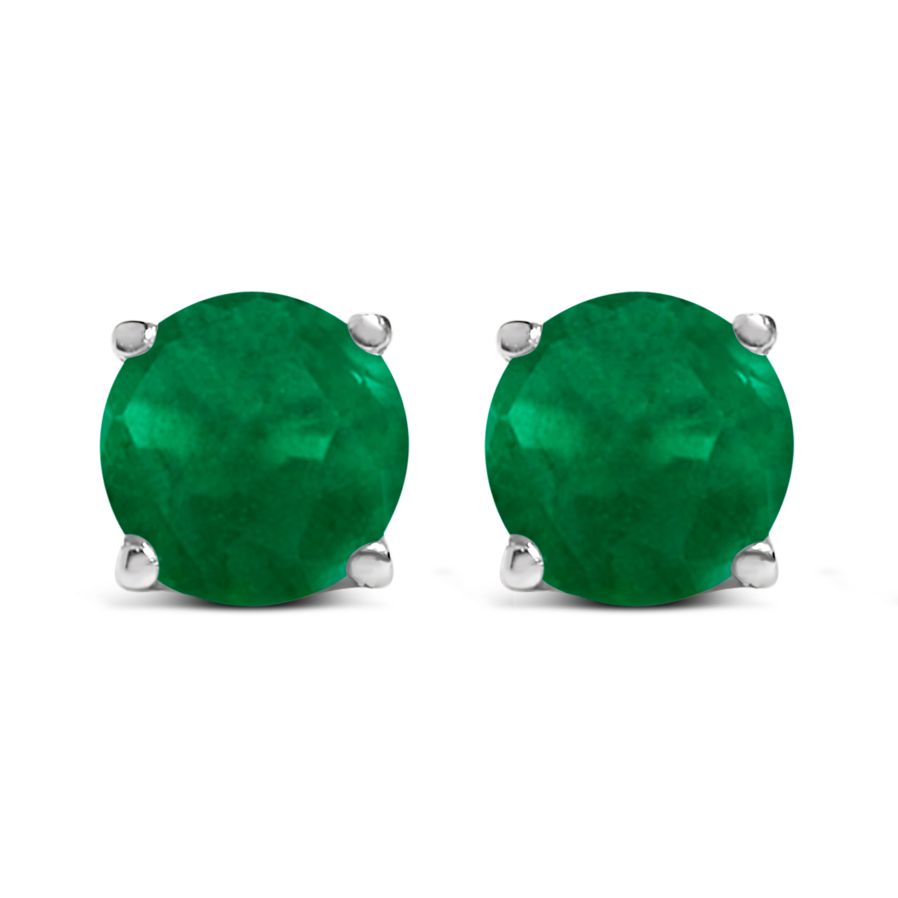 14K White Gold 5X5MM Round Green Emerald Solitaire Stud Earrings