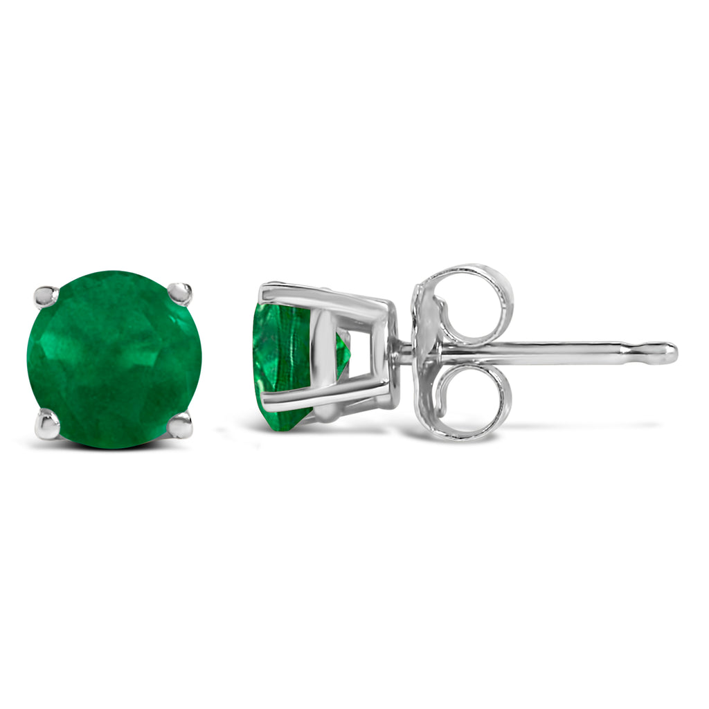 14K White Gold 5X5MM Round Green Emerald Solitaire Stud Earrings