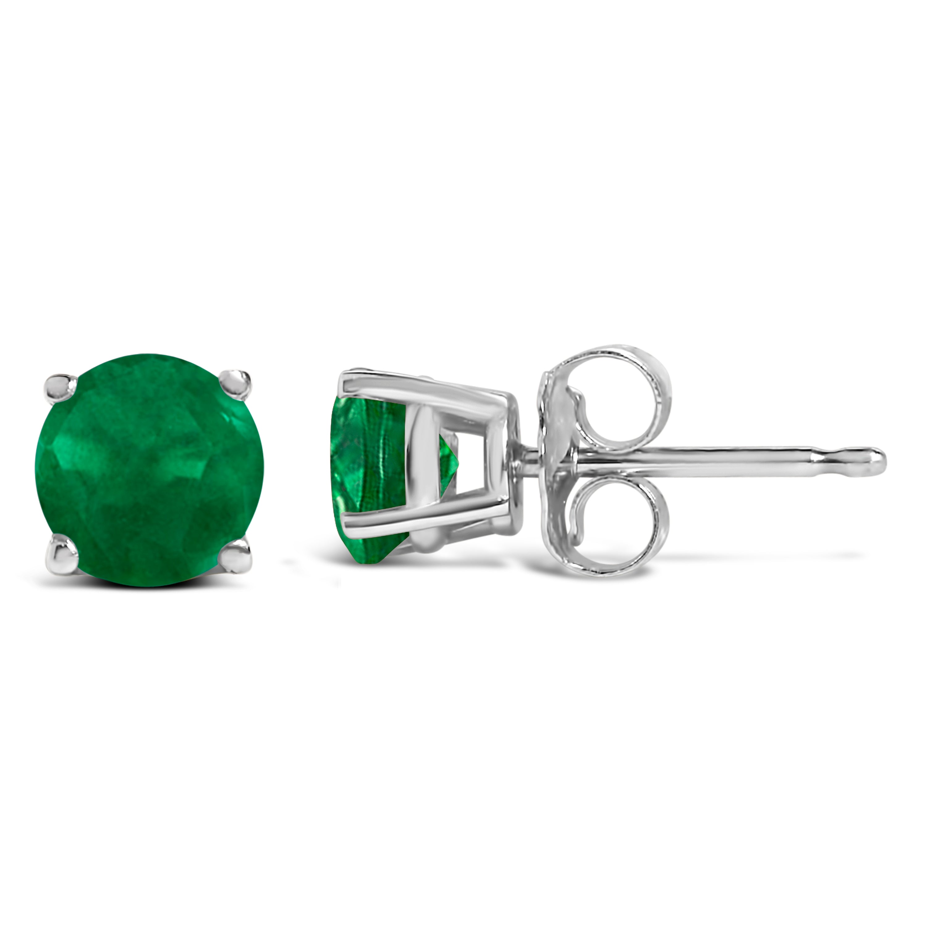 14K White Gold 5X5MM Round Green Emerald Solitaire Stud Earrings