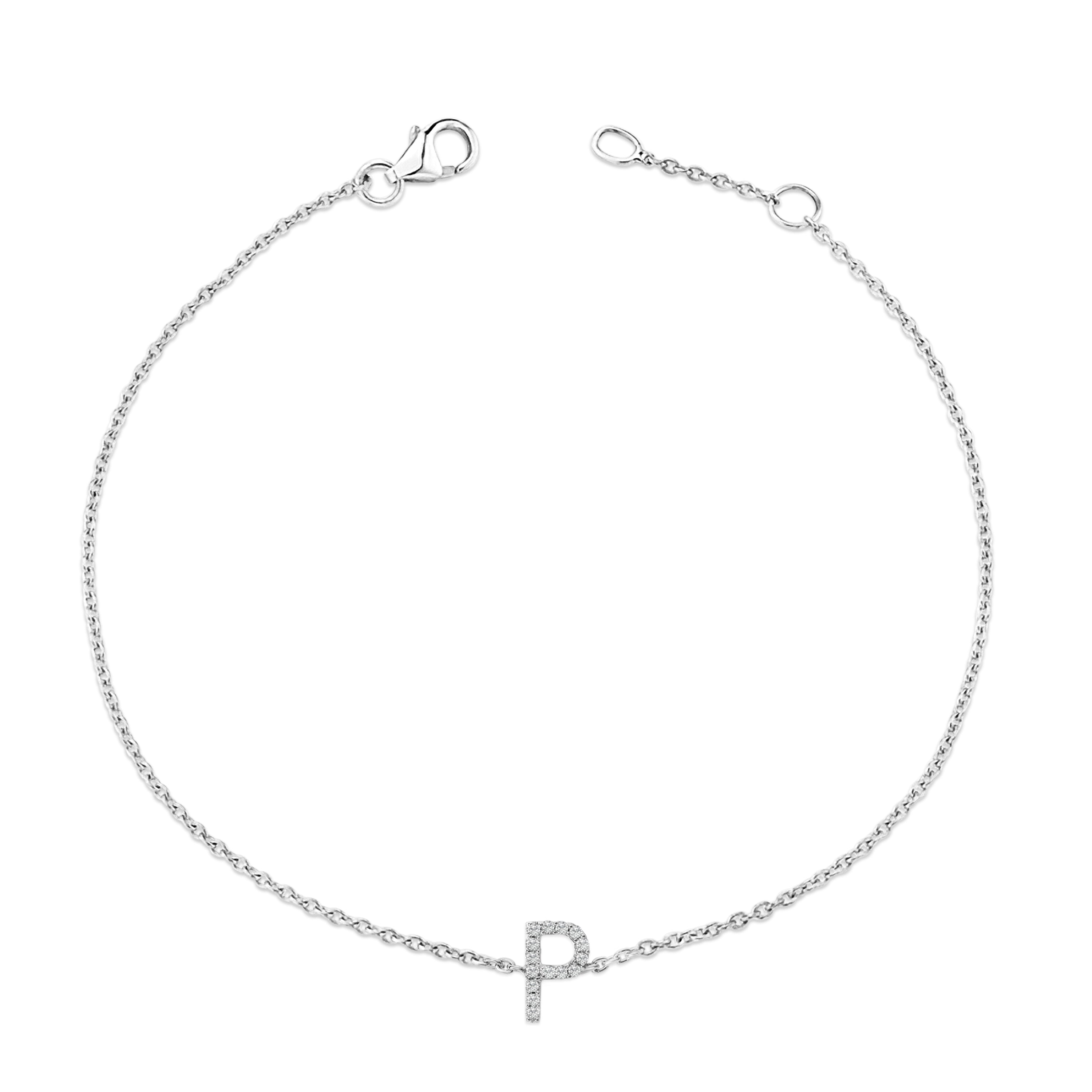 10K White Gold Diamond Accent "P" Initial Charm and Link Bracelet